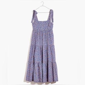 Madewell Blue and Red Floral Midi Summer Tiered Dress